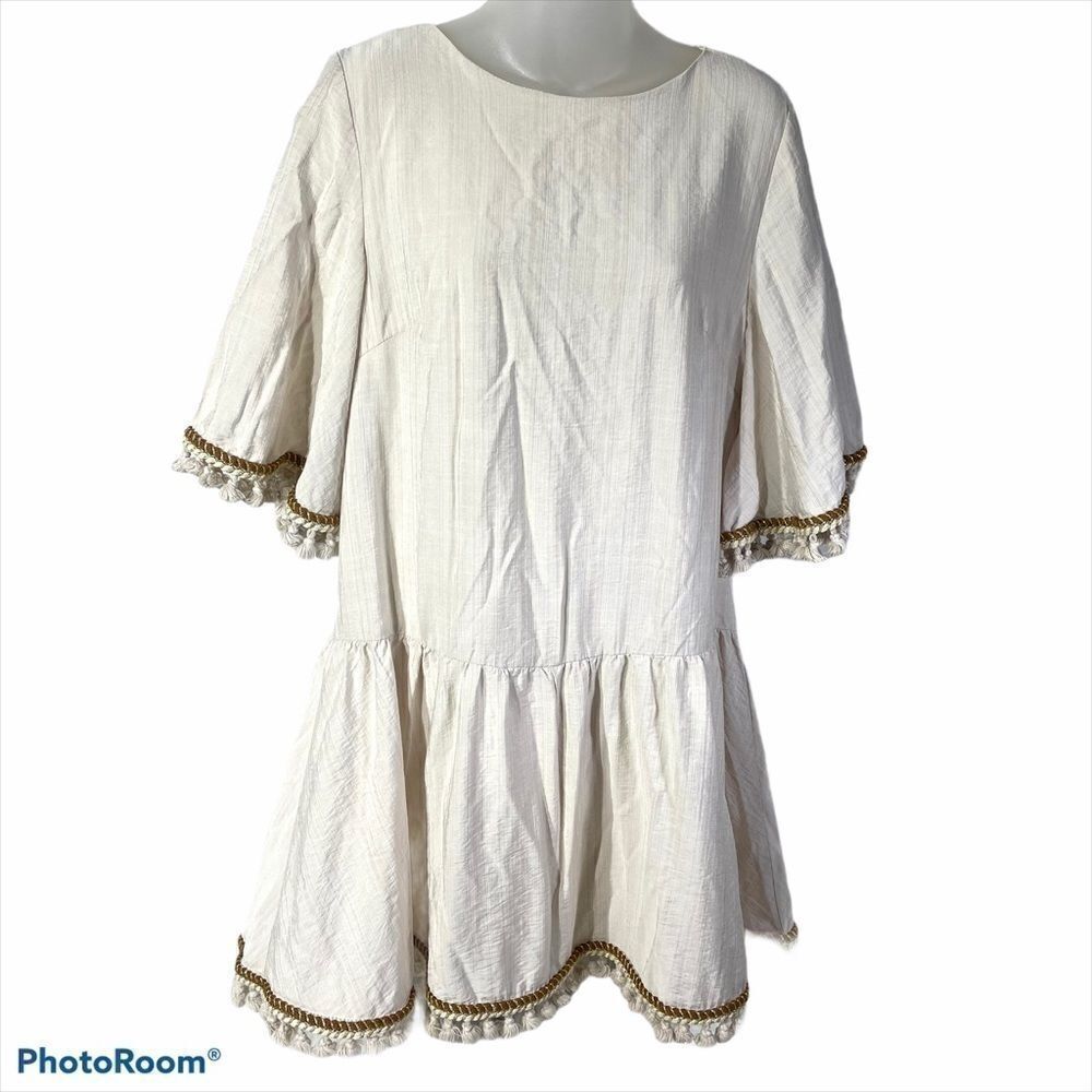 Indikah Hem Drop Waist Tassel Dress Boho Fringe L - image 1